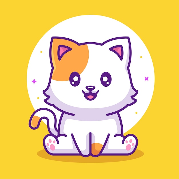 Cute Kawaii smiling Cat Animal Pet Logo Vector Icon Illustration in Flat Style