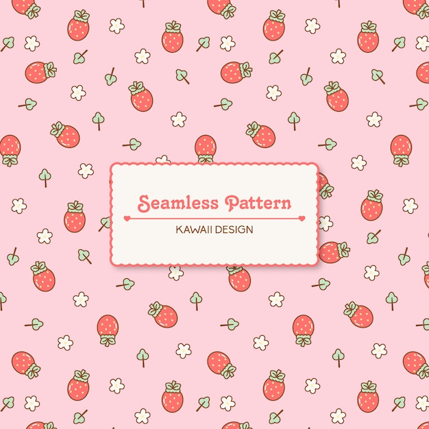 Cute kawaii strawberries transparent seamless pattern