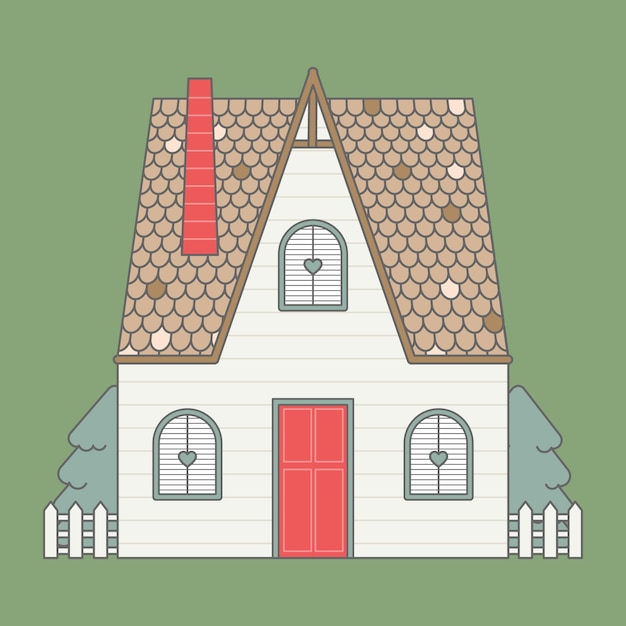 cute kawaii suburban house red brick residential building