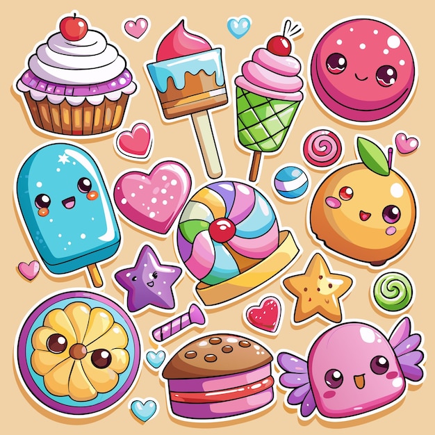 Cute Kawaii Sweets Ice Cream Cupcakes and Candy Stickers