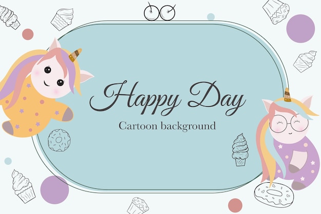 cute kawaii unicorn cartoon template background