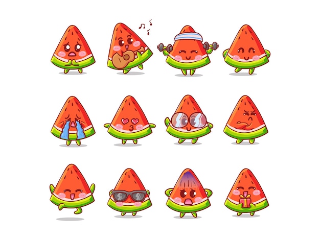 Cute and Kawaii Watermelon Sticker Illustration Set