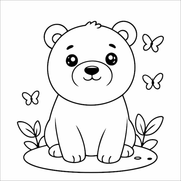 Vector cute kawaii white polarbear watching a butterfly