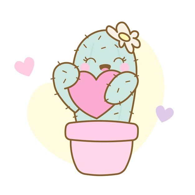 Cute kawaiistyle cactus design hugged with heart