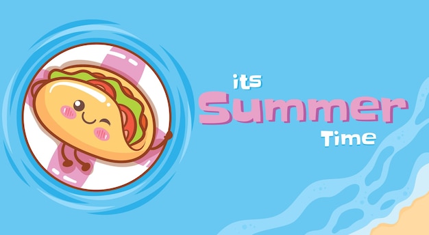 cute kebabs floating relax with a summer greeting banner