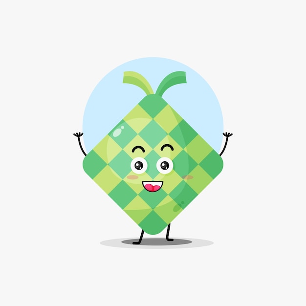 Cute ketupat food character laughing happily