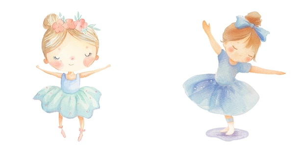 cute kid ballerina watercolor vector illustration 10