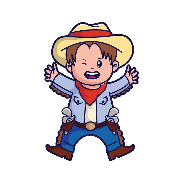 Cute kid in cowboy costume vector cartoon illustration