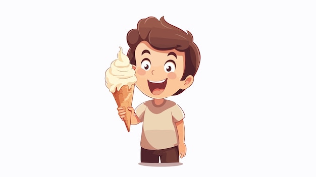 Cute Kid Eating Ice Cream Vector Cartoon Style Illustration