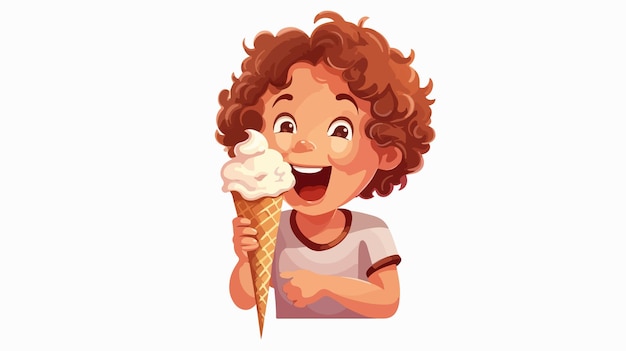 Cute Kid Eating Ice Cream Vector Cartoon Style Illustration