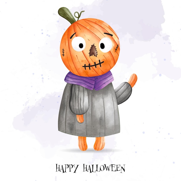 Cute kid in Halloween costume vector Illustration Happy Halloween watercolor vector illustrationxDxA