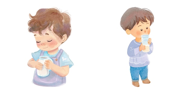 Vector cute kid holding milk watercolor vector illustration 18