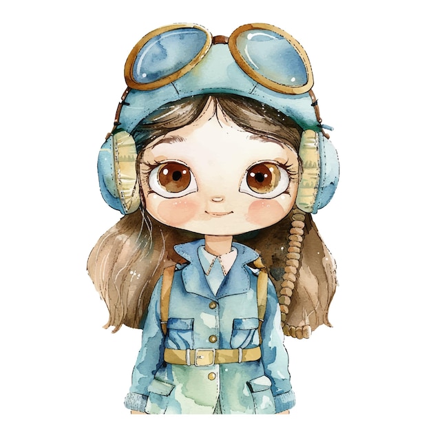 Vector cute kid pilot vector illustration in watercolor style