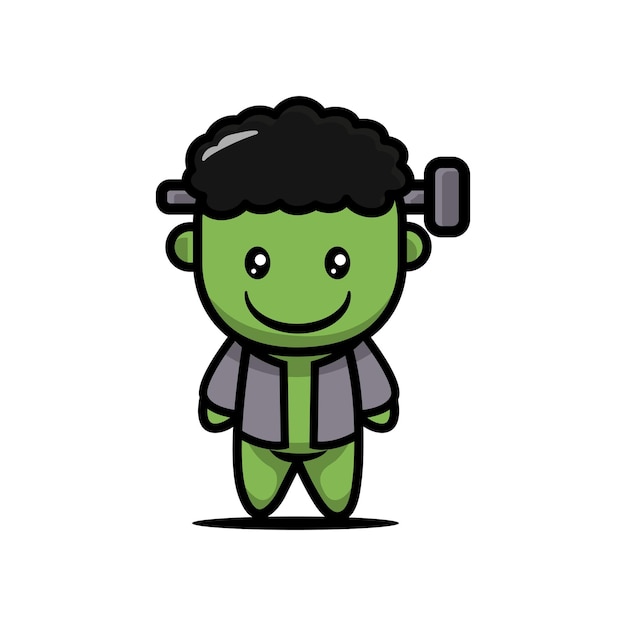 Cute kid with frankenstein halloween mascot costume