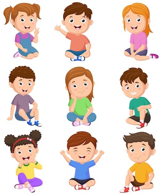 Cute kids cartoon with different expressions