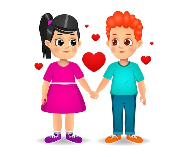 Vector cute kids couple in love 