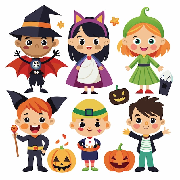 Cute kids dressed in Halloween costumes