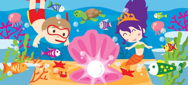 Cute Kids Explore Ocean World