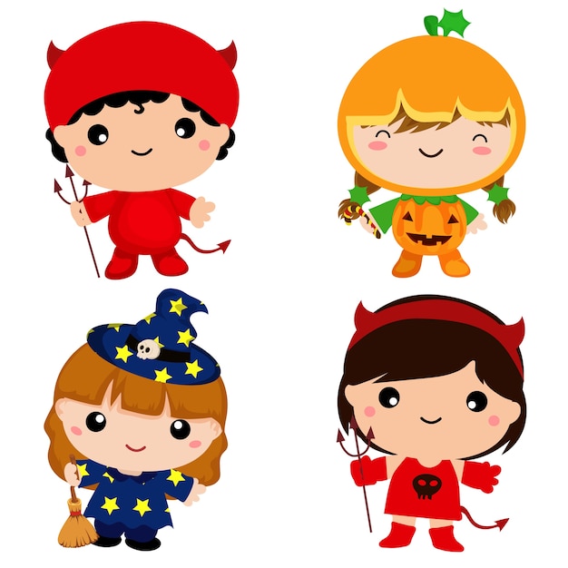 Cute kids in halloween costume set