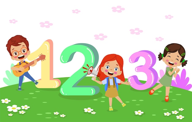 Cute kids learn numbers along with numbers