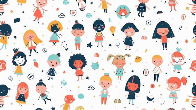 Cute Kids Pattern with Icons Vector Illustration