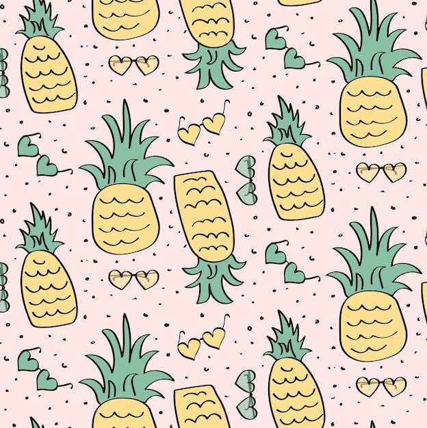 Cute kids pineapple seamless pattern with heart shaped sunglasses