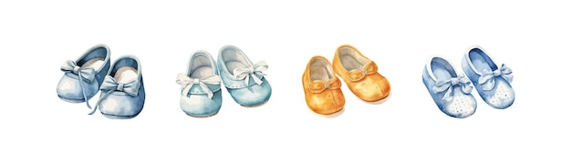 Vector cute kids sandals set watercolor vector illustration design