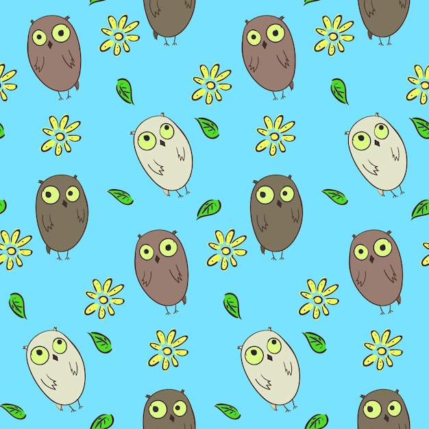 Cute kids seamless pattern with funny owls