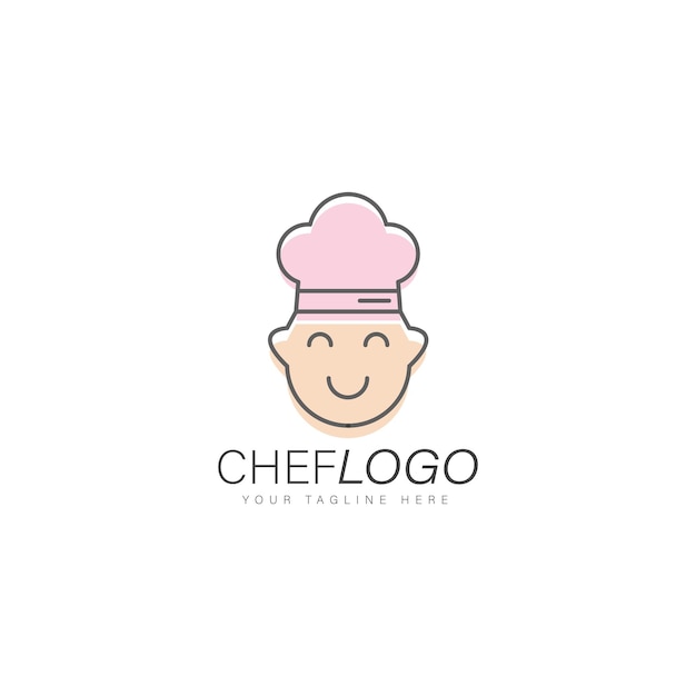 Cute kids smile line chef logo design illustration icon