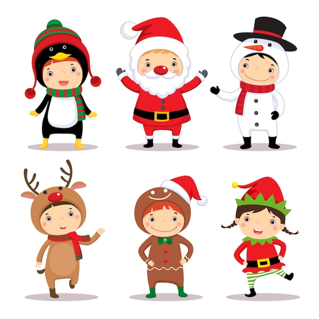 cute kids wearing Christmas costumes