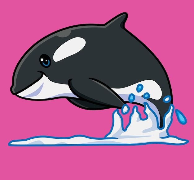 Vector cute killer whale jumping on sea isolated cartoon animal illustration flat style sticker icon design