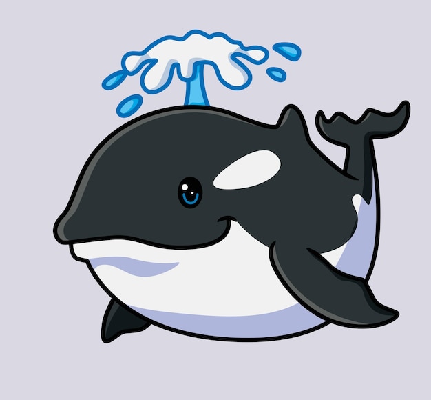 Cute killer whale spray the water isolated cartoon animal illustration Flat Style Sticker Icon