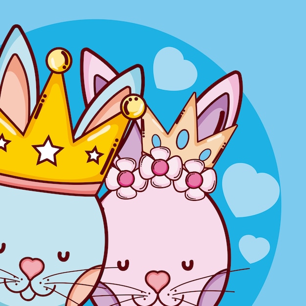 Cute king and queen animals cartoons