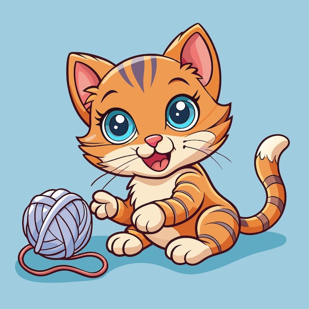 Vector cute kitten playing with yarn cartoon vector image