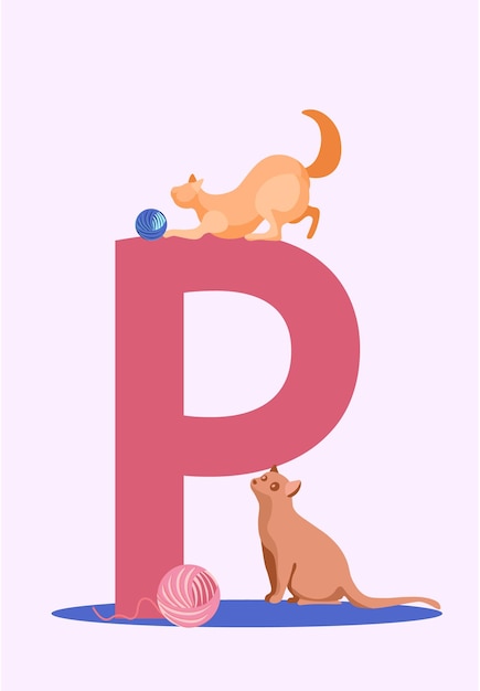 Cute kitten sitting on the letter of the english alphabet vector illustration elementary school