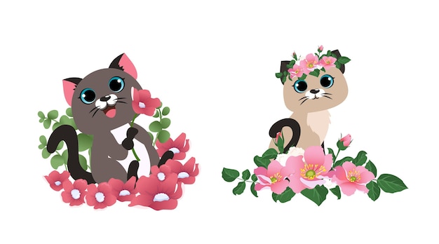 Cute kittens with flower Pink floral