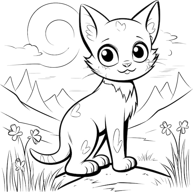 cute kitty cat colouring book page for coloring book doodling for kids and adults