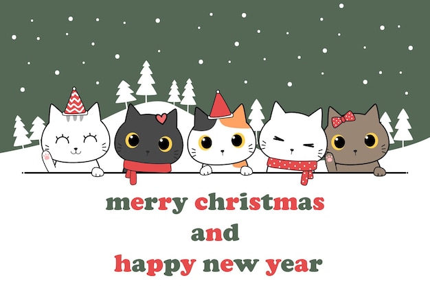 cute kitty cat greeting cartoon christmas theme illustration