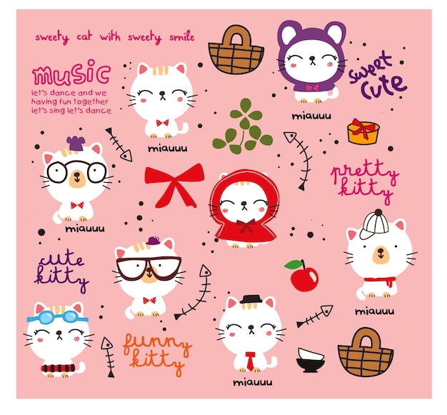 Cute kitty doodle set