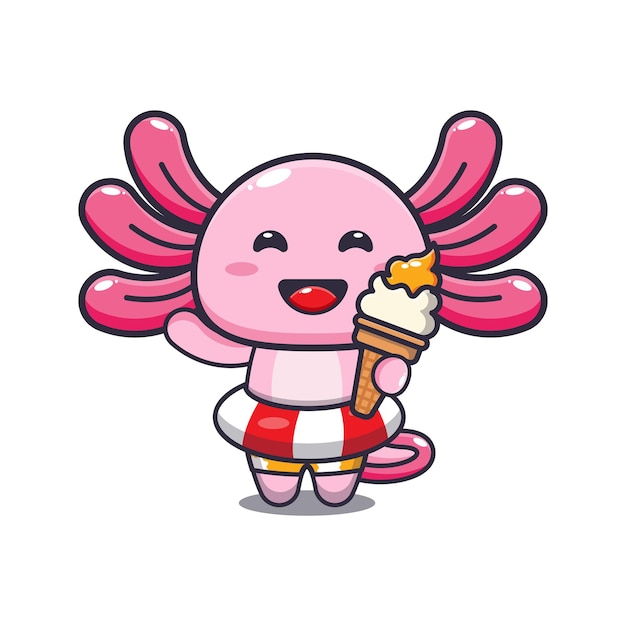 Cute koala cartoon mascot character with ice cream on beach