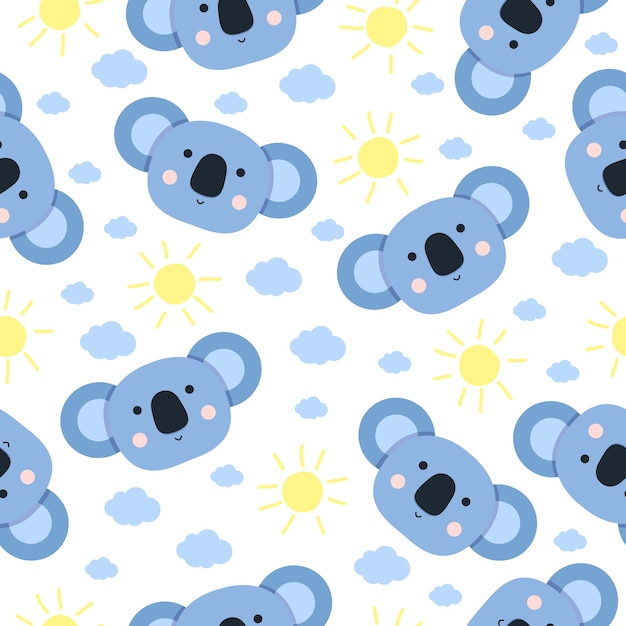 cute koala cartoon seamless pattern with sun and cloud