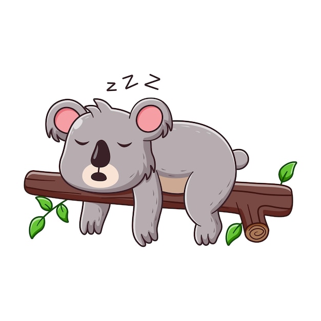 Cute Koala Cartoon Sleeping on Tree Branch. Animal Icon Concept