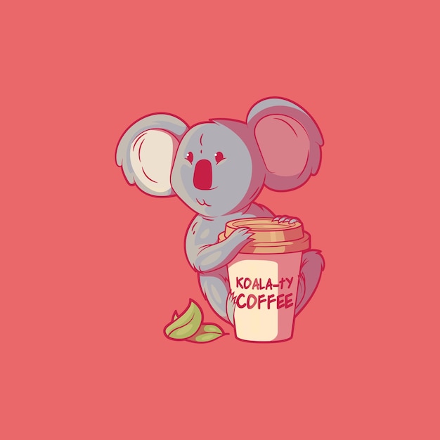 Cute Koala Character holding a coffee cup vector illustration Drink animal design concept