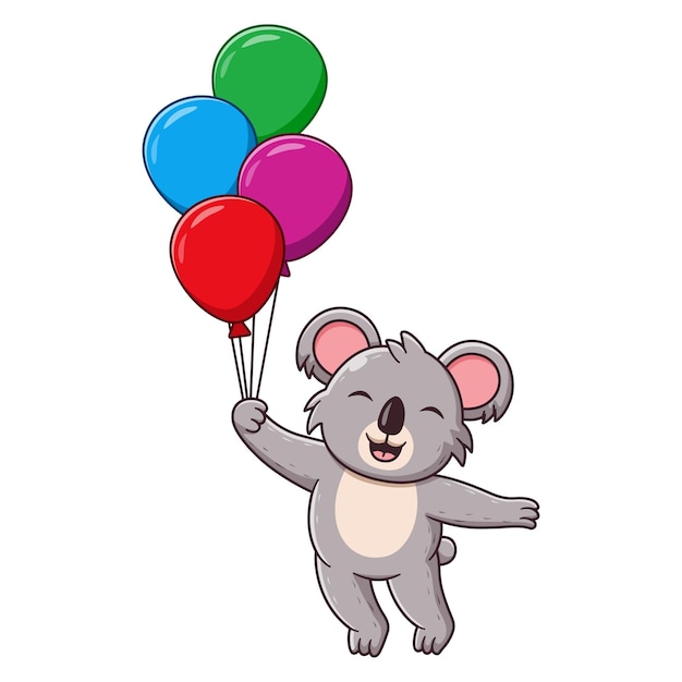 Cute Koala Floating With Balloon Cartoon. Animal Icon Concept