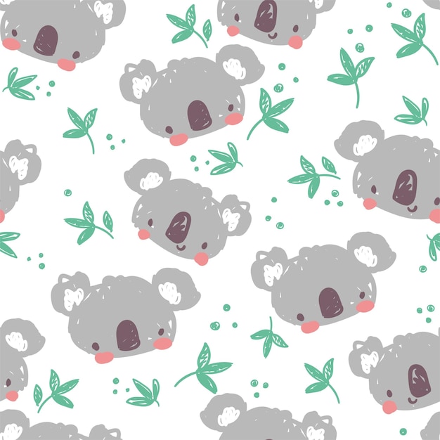 Cute Koala and green leaves eucalyptus pattern seamless Print design for textile childish backgroun