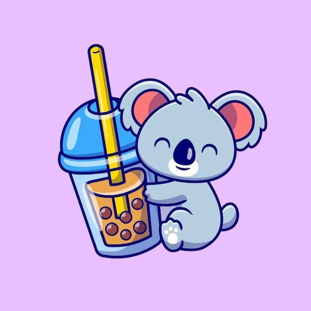 Cute Koala Hug Boba Milk Tea Cartoon 