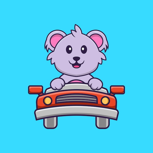 Cute koala is driving Animal cartoon concept isolated