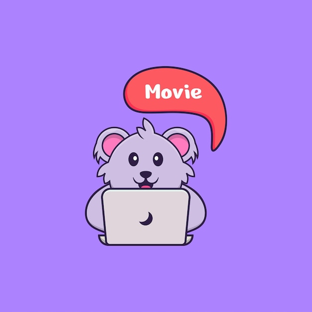 Cute koala is watching a movie. Animal cartoon concept isolated.