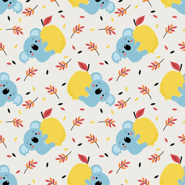 Cute koala and lemon seamless pattern