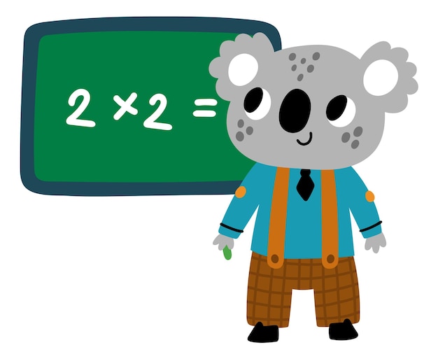 Cute koala in math classroom Funny animal and chalkboard